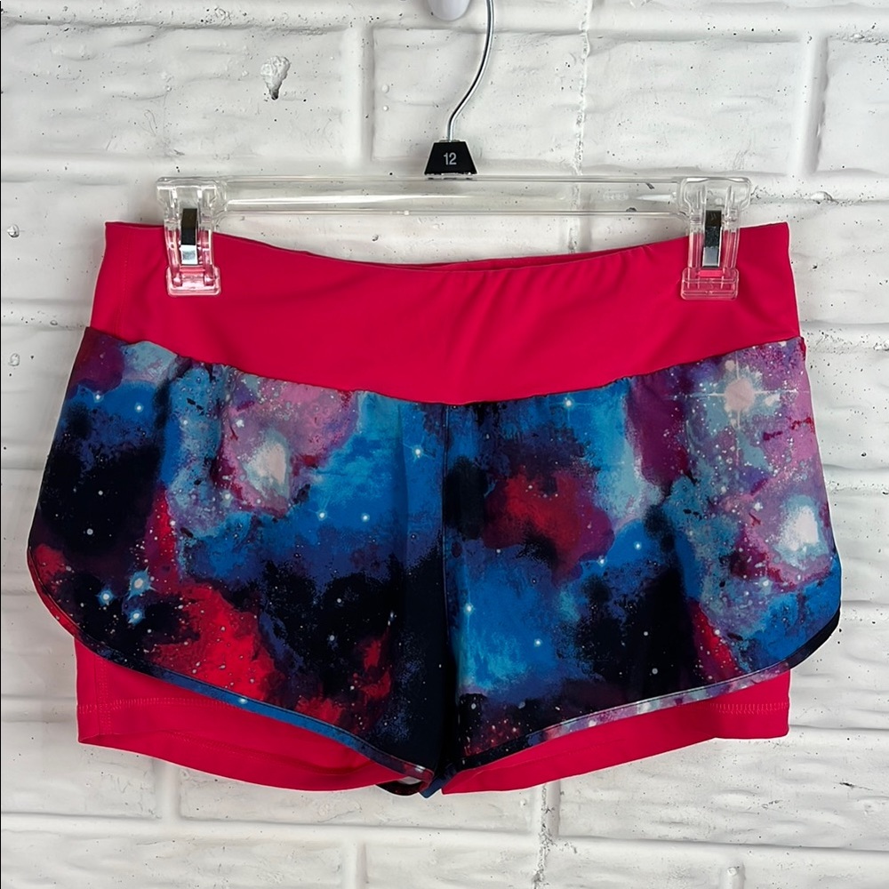 ACTRA Galaxy Print with pink Under Shorts Athletic Workout Shorts Size Small